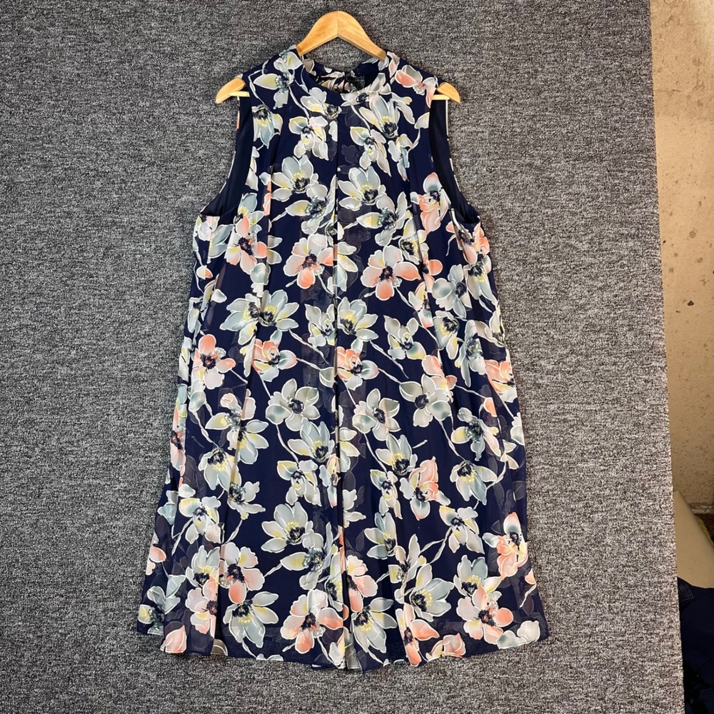 LANE BRYANT Navy Blue‎ Floral High Neck Sleeveless Tie Back Shift DRESS